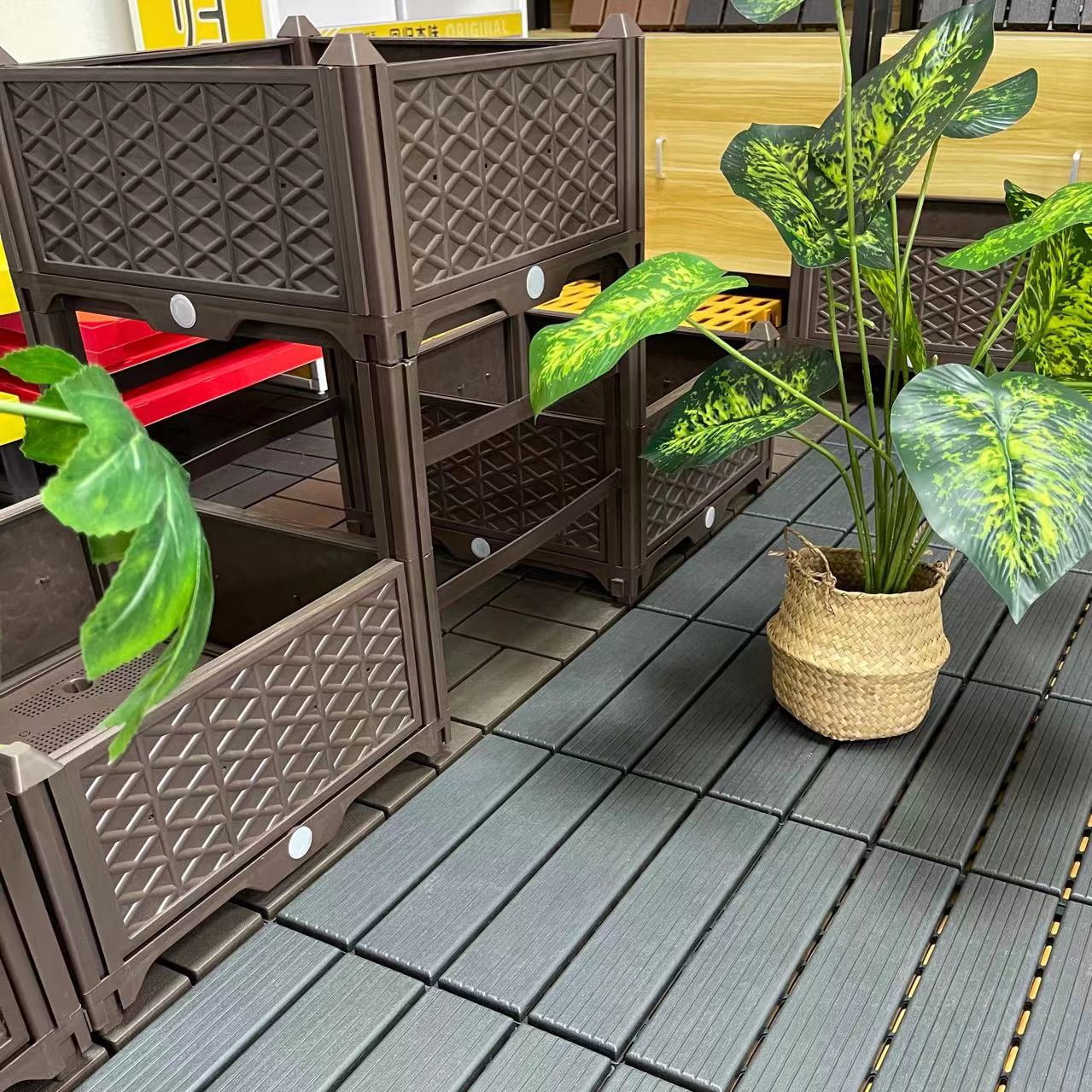 Miniyam 44-Pack Square 11.8"x11.8" Waterproof Deck Tiles, All-Weather, for Porch, Poolside, Gray(Small Straight line)