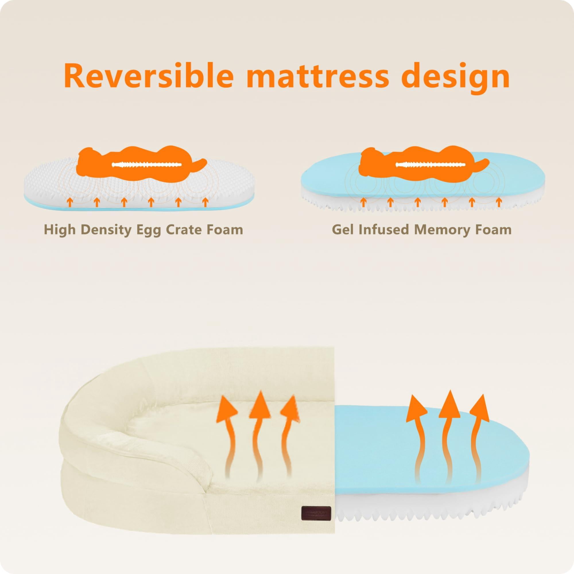 Orthopedic Dog Bed Gel Memory Foam Waterproof Sofa Washable Pet Four Sided Bolster Cushion Removable Cover Non-slip Bottom Beige Medium 36 X 25.5 X 6 Inch