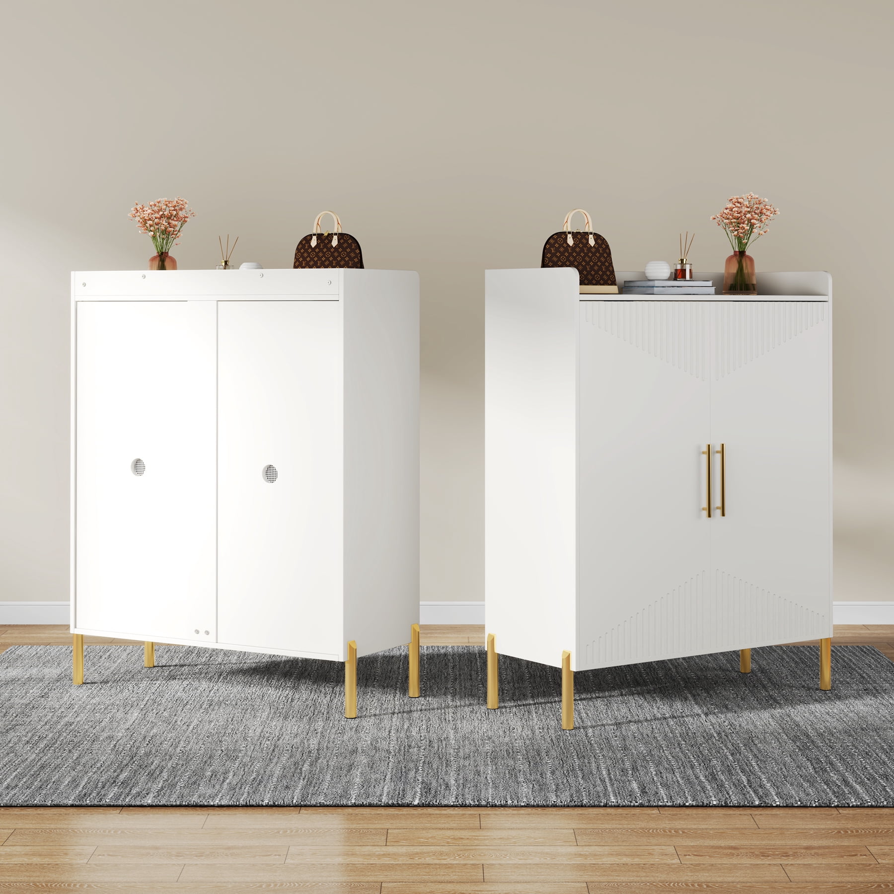 Tribesigns 6-Tier Shoe Storage Cabinet with Doors, 30 Pairs Shoe Rack Organizer for Entryway, White & Gold
