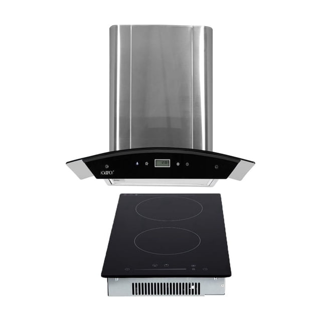 Campana de cocina de pared digital cristal curvo 60cm Marex Plus + Parrilla eléctrica de inducción 2 quemadores 30cm Kirk