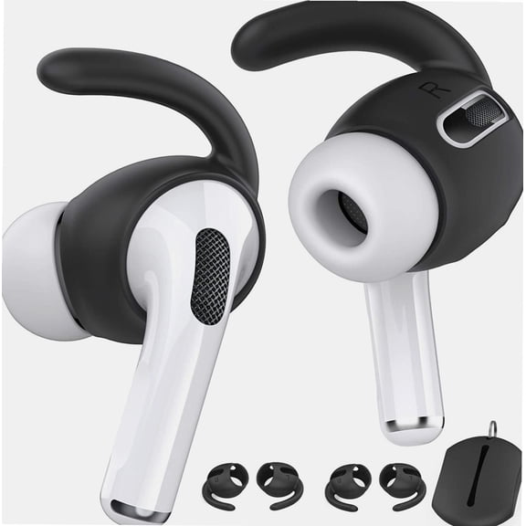 3 Pairs AirPods Pro Ear Hooks Covers Accessories [Added Storage Pouch] Compatible with Apple AirPods Pro 2019 (Black)