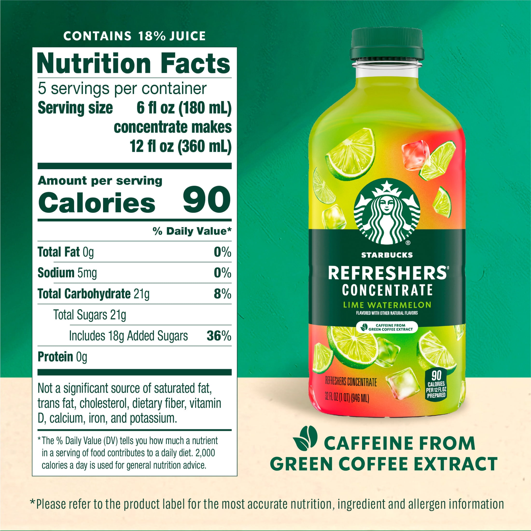 Starbucks at Home Refreshers Concentrate Lime Watermelon, Refreshing Drink, Cold Drinks 32 fl oz
