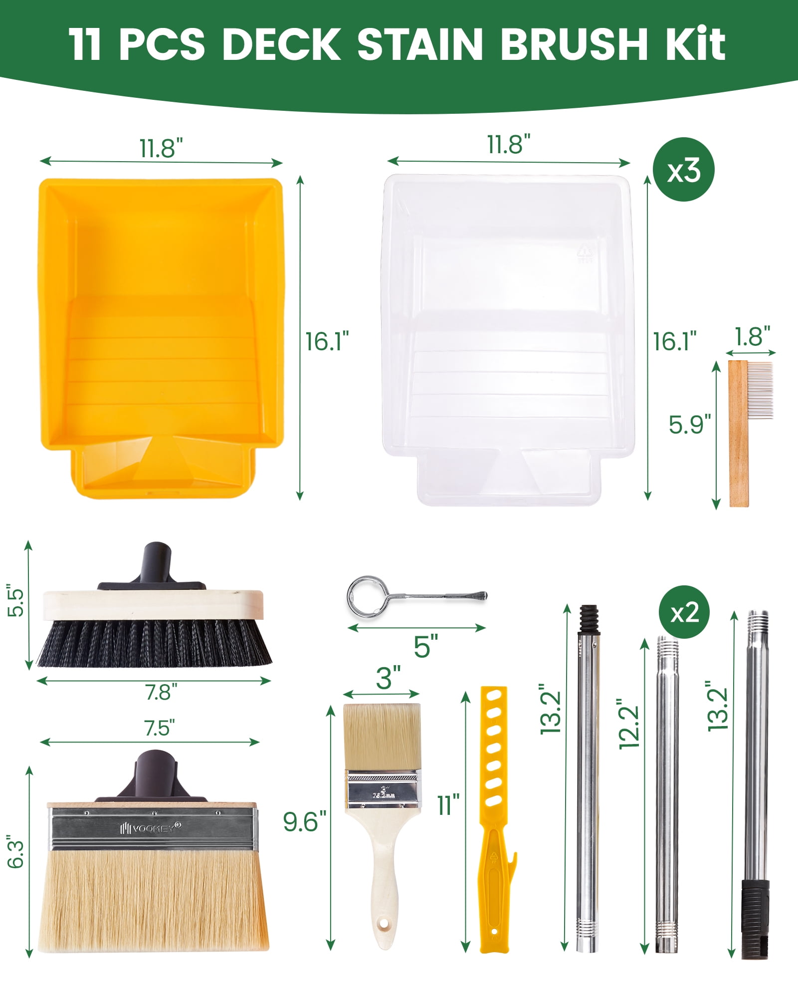 oomey 7.5-Inch Heavy-Duty Deck Brush Kit, 51 Inch Adjustable Extension Rod, Paint Tray 9 Inch with Liner, Wood Stain Brush, Designed for Quick Painting of Decks, Wood, and Floors