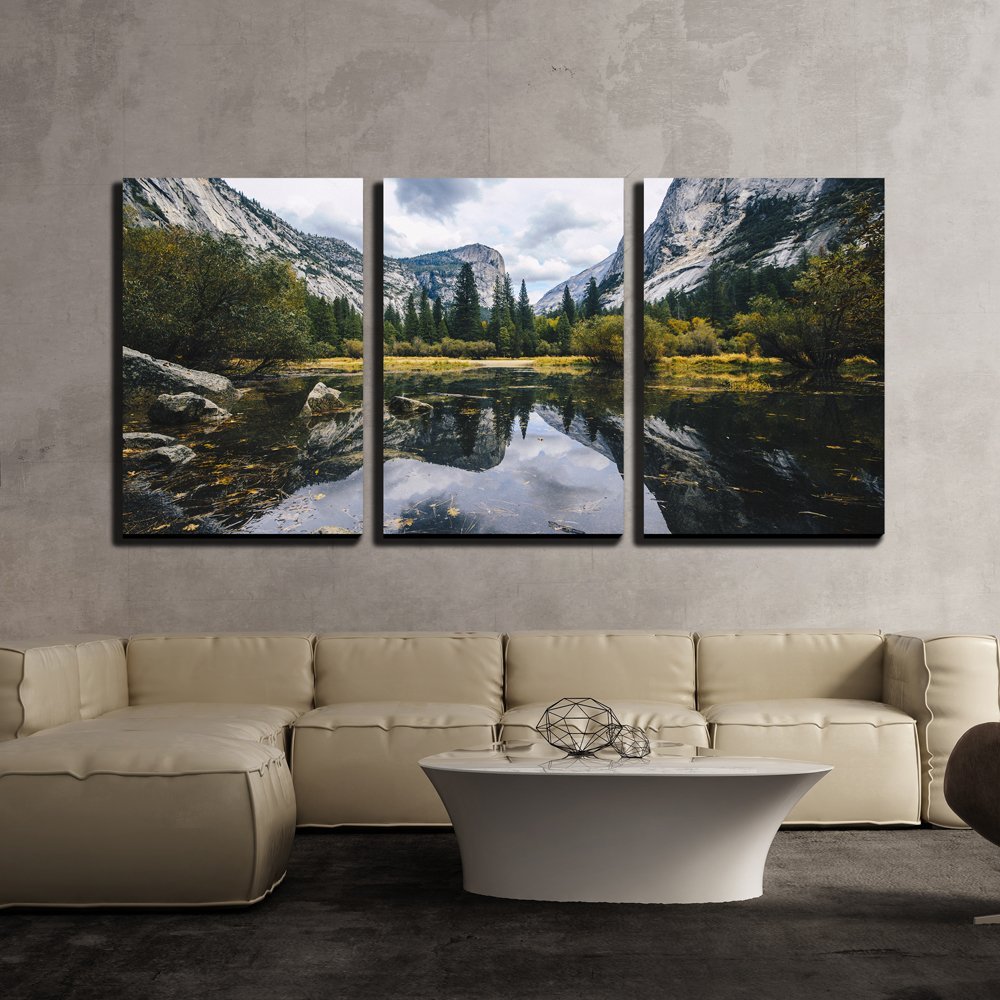 wall26 - 3 Piece Canvas Wall Art - Mountain Landscape with Lake