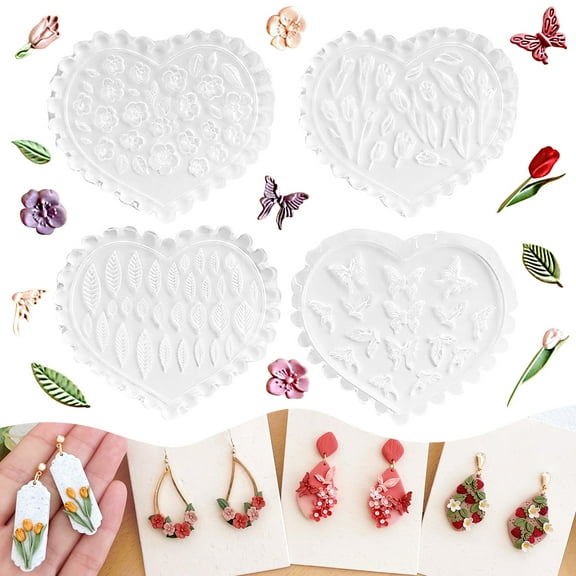 4Pcs Polymer Clay Silicone Molds, Mini Flowers, Leaves, Butterflies Molds for Air Dry Clay, Baking, Chocolate, Candy, Jewelry (Spring Theme)