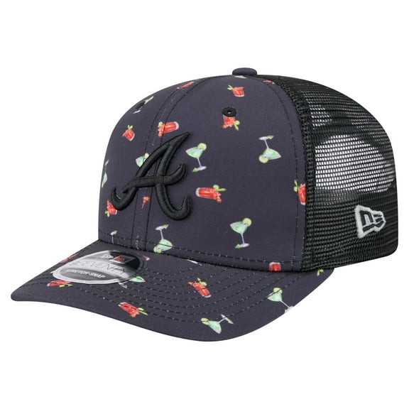 Men's New Era Black Atlanta Braves Adventure Drinks Pattern 9SEVENTY Stretch-Snap Hat