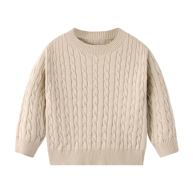 CAUYDY Chandail à Col Rond pour Enfants Manches Longues Doux et Confortable Chandail Mignon (A01-Beige, 4-5 Ans)