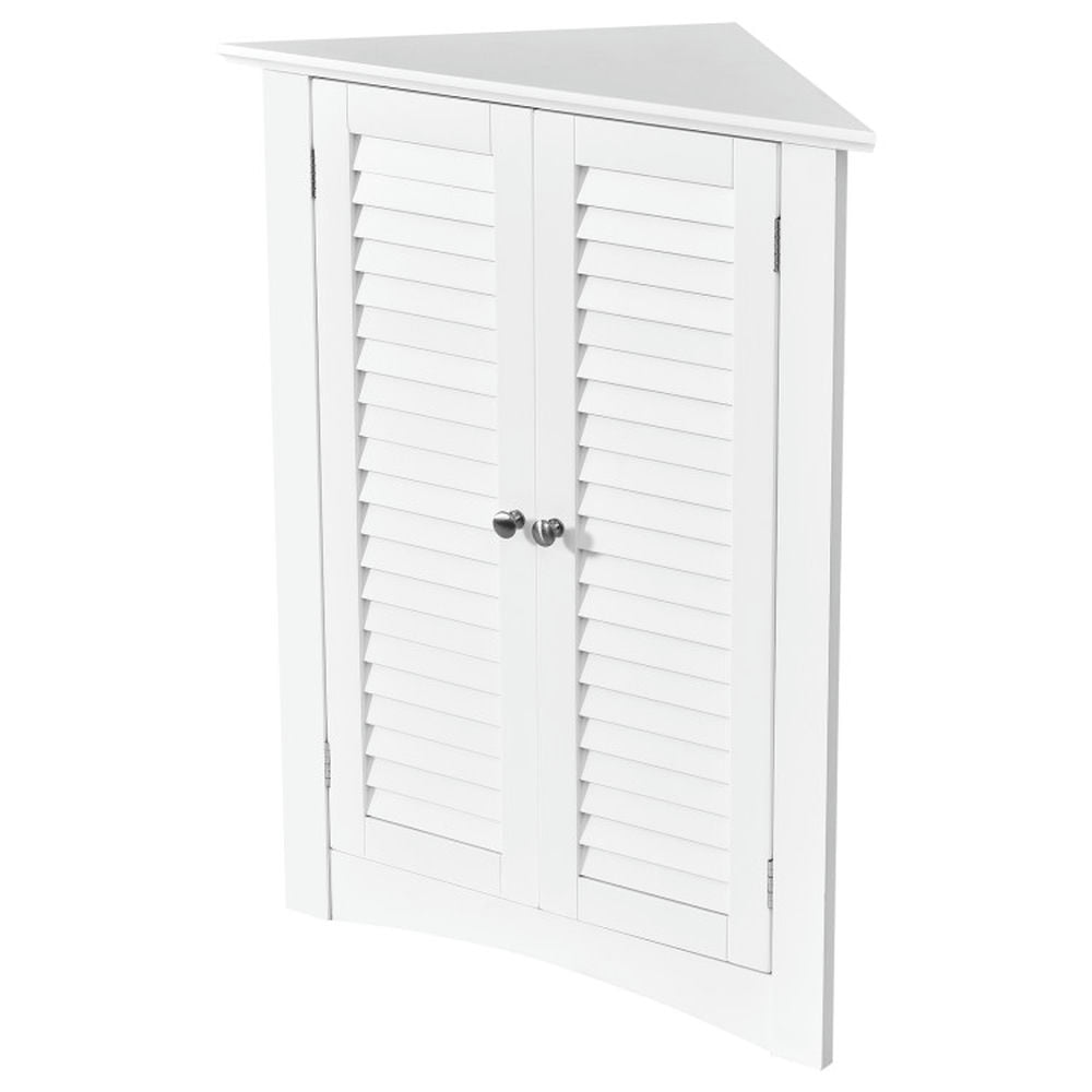 Finihen Storage Cabinet, Floor Cabinet, Adjustable Corner Storage Cabinet with Shutter Doors, for Bathroom, Living Room, Bedroom, Kitchen, White