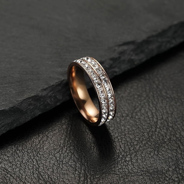 Anillo de pareja de acero de titanio con circonitas cuadradas estrelladas de una o dos filas de joyería de acero inoxidable para mujer