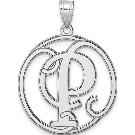 Sterling Silver Large Rhodium-Plated Fancy Script Letter P Initial Pendant (Width 25.55) (Length 34.61) - Jbsp