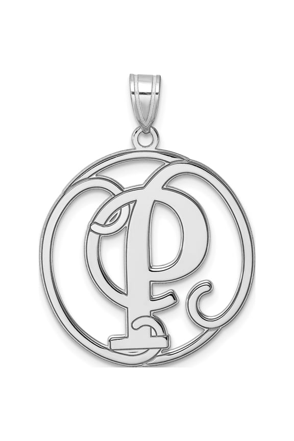 Sterling Silver Large Rhodium-Plated Fancy Script Letter P Initial Pendant (Width 25.55) (Length 34.61) - Jbsp