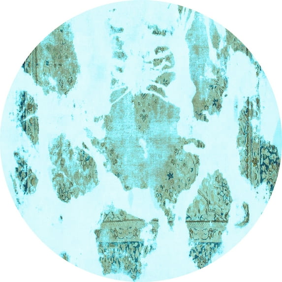 Ahgly Company Indoor Round Abstract Light Blue Modern Area Rugs, 8' Round