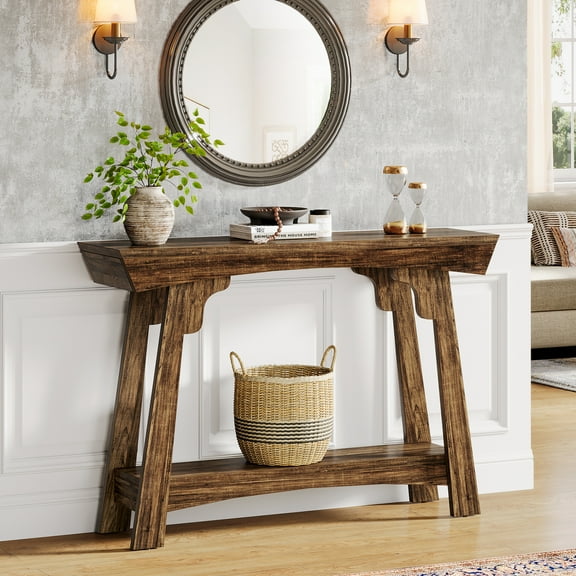 Tribesigns Console Table with Storage, 2-Tier Wood Entryway Table with Shelf, Farmhouse Narrow Sofa Table Behind Couch for Foyer, Hallway, Living Room, Rustic Brown