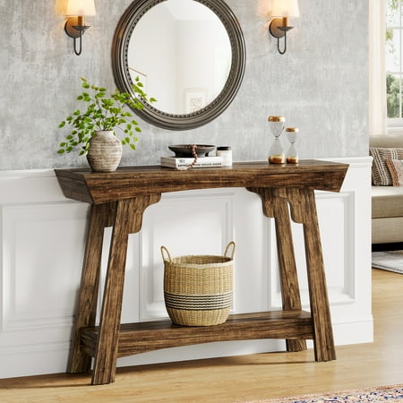 Tribesigns Console Table with Storage 2-Tier Wood Entryway Table with Shelf Farmhouse Narrow Sofa Table Behind Couch for Foyer Hallway Living Room Rustic Brown