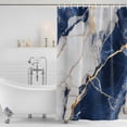 thumbnail image 4 of Marble Navy Blue Waterproof Fabric Shower Curtain,Abstract Gold White Brick Stone Motif Waterproof Fabric Shower Curtain for Bathroom Curtains Bathtubs Shower Curtains with 12 Hooks Stall 48x72in, 4 of 8