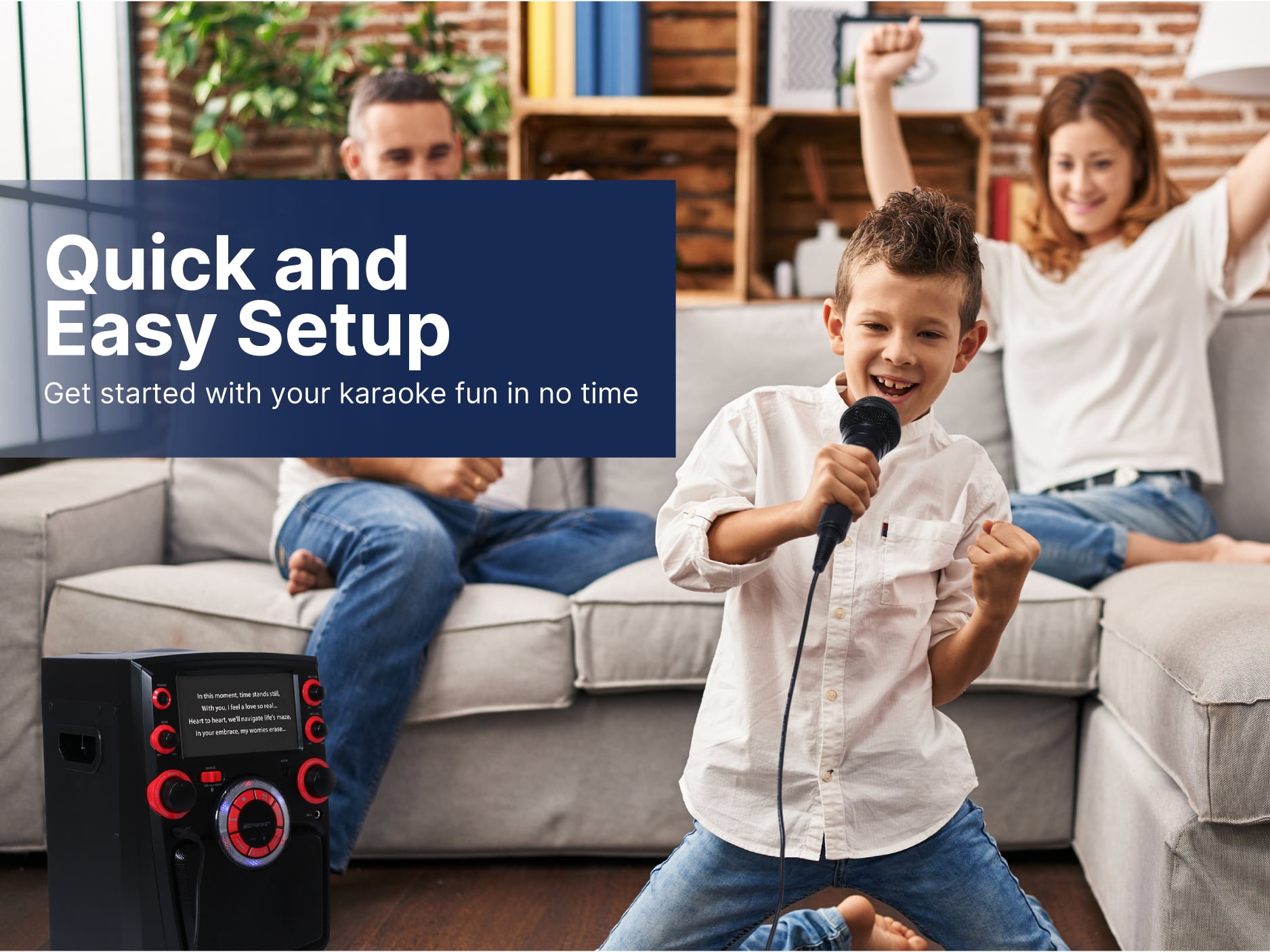 Emerson Portable Bluetooth Karaoke System with 7" LCD Display and Mic Input