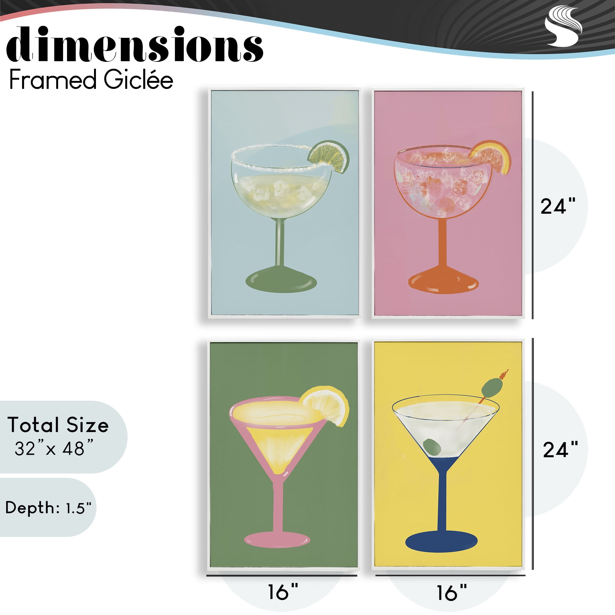 Stupell Industries Stylish & Fun Cocktails 4 Piece White Framed Giclee Art Set, design by Robin Maria
