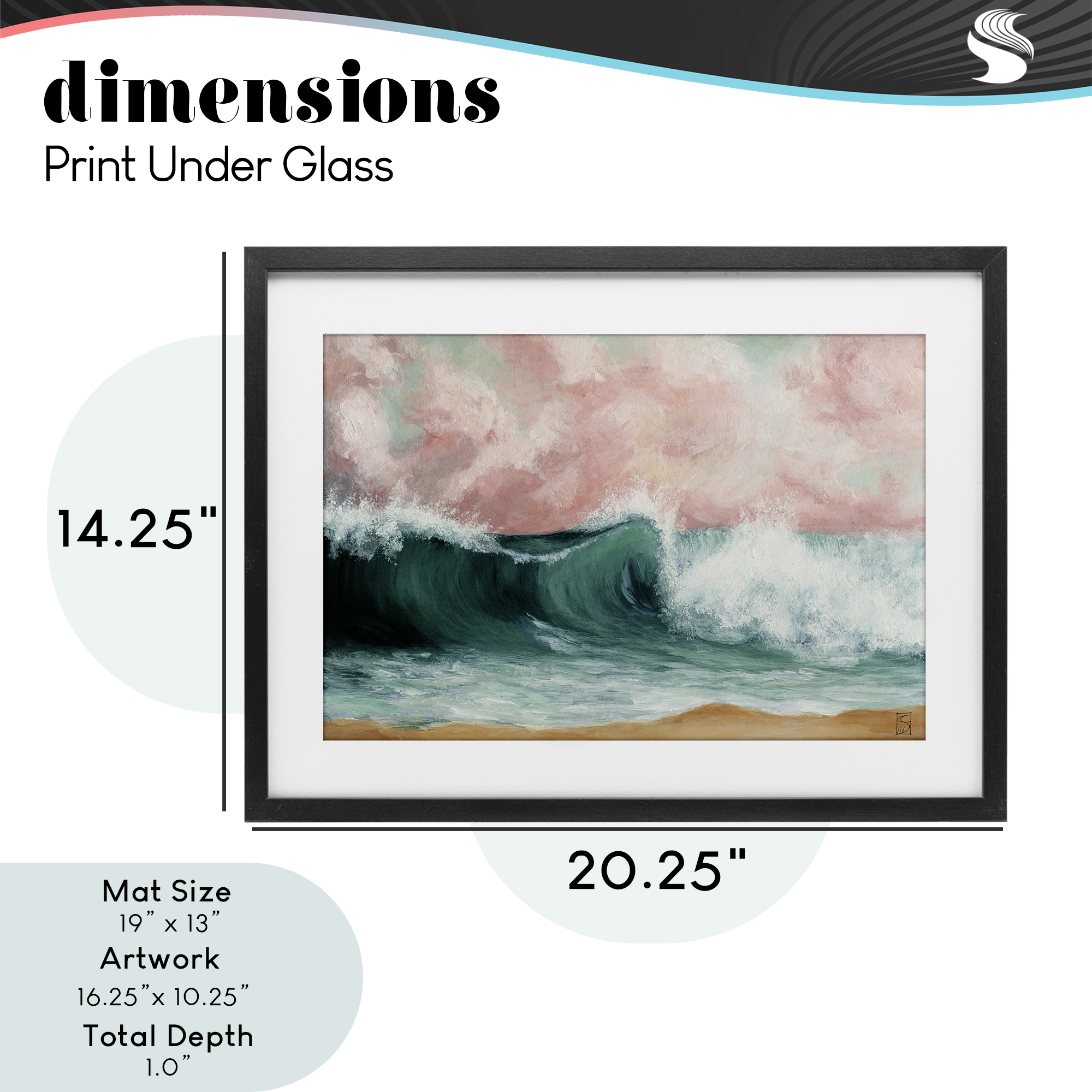 Crashing Seascape Waves Black Framed Print Under Glass, design by Sara Culpepper
