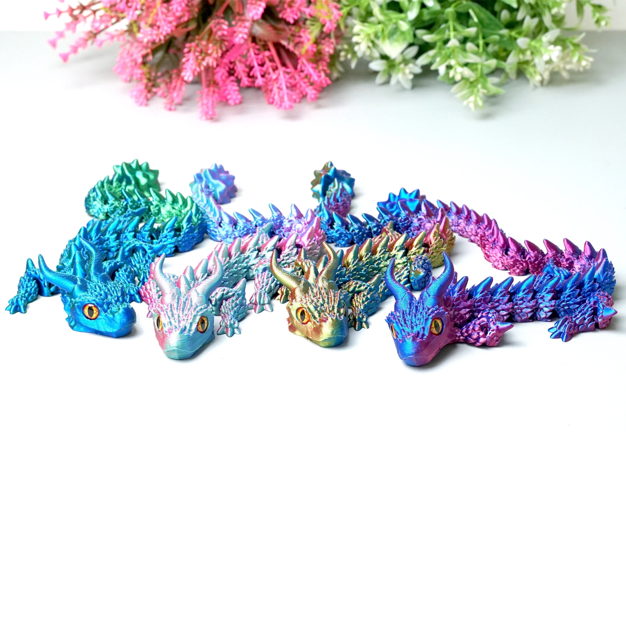 4pcs/set 3D Printed Triceratops ,Flexible Joint Animal lacertid Figurines,Realistic Eyes, Home Office Decor,Fidget Toy for Adults Teens Boy Festival Gifts