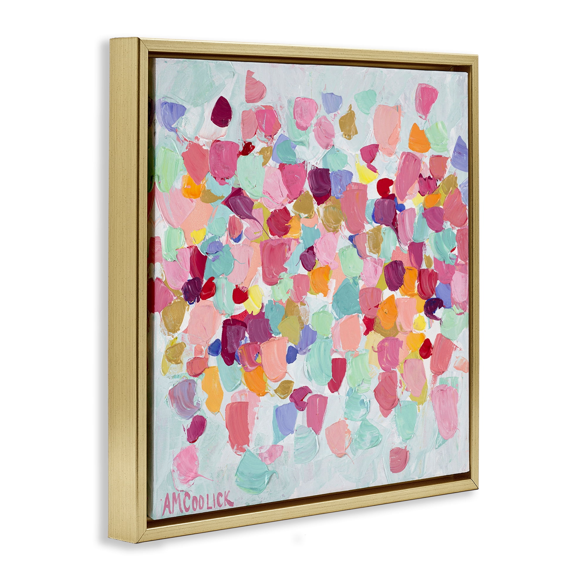 Stupell Industries Pastel Hue Splotches Abstract Painting Gold Floater Framed Canvas Art Print Wall Art, 25 x 25