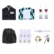 Forfamy Kamado Tanjiro Cosplay Tanjiro Kimono Costume Anime Outfit Men Women with Earring for Halloween