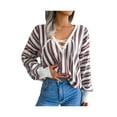 thumbnail image 1 of Seyurigaoka Women Sweater Knit Pullover Long Sleeve V Neck Lacing Striped Tops for Casual Daily, 1 of 6