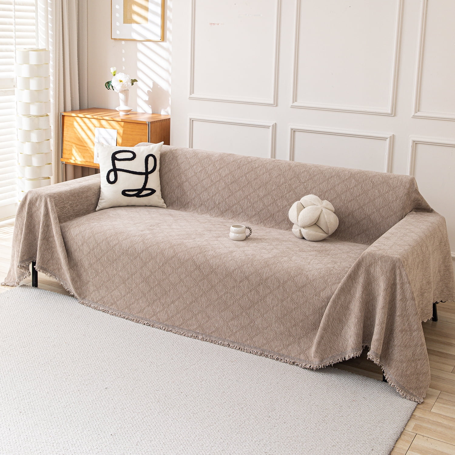 Jessy Home Sofa Cover Slipcover Couch Cover Protector Durable Multi-Function Furniture Cover for Pets Dogs Cats Home Decor Sofa Covers for Living Room 71"x 150"Light Coffee