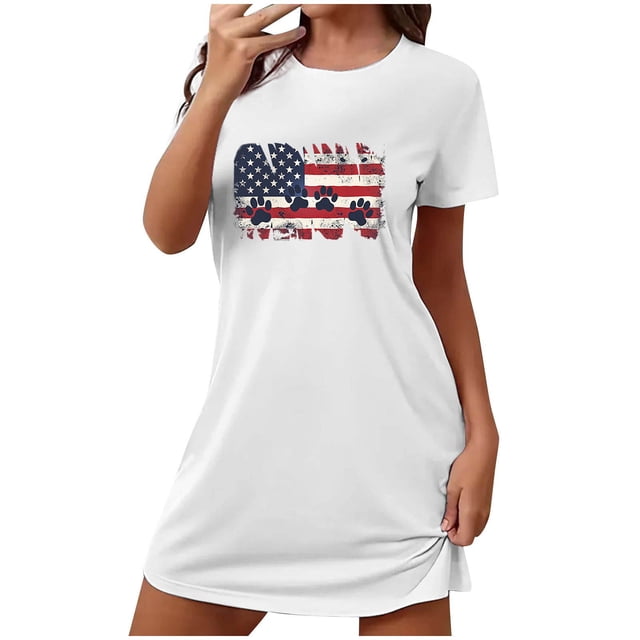 Birdeem Chemises de Nuit pour Femmes Chemise de Nuit Courte Surdimensionnée Mode Imprimé Poitrine Manches Courtes
