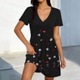 thumbnail image 2 of Edvintorg Floral Dress for Women Printed Short Sleeve V Neck Lightweight Soft Casual Dresses Womens Summer Clothes Black L, 2 of 7