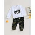 thumbnail image 3 of xiaxaixu Baby Boys Pants Set, Long Sleeve Crew Neck Letters Print Sweatshirt with Solid/Camouflage Sweatpants Infant Clothes, 3 of 9