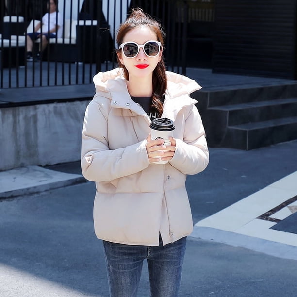 Chaqueta de algodón corta con capucha informal de estilo coreano de invierno, chaqueta de algodón para mujer, chaqueta de algodón ajustada y gruesa