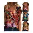 thumbnail image 6 of DYMADE Womens Multi Color Tree Printed V Neck Short Sleeve Casual Tops Shirt, 6 of 6