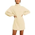 thumbnail image 1 of KZKR Women's Sweater Dress High Neck Knitted Pullover Dress Loose Casual Style, 1 of 3