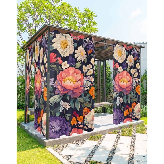 nqOlkjepod Outdoor Curtains for Patio Waterproof, Colorful Spring Floral Outdoor Privacy Panels Grommet, Botanical Summer Blooming Blackout Outside Curtains for Porch/Cabana 54"x108", 2 Panels