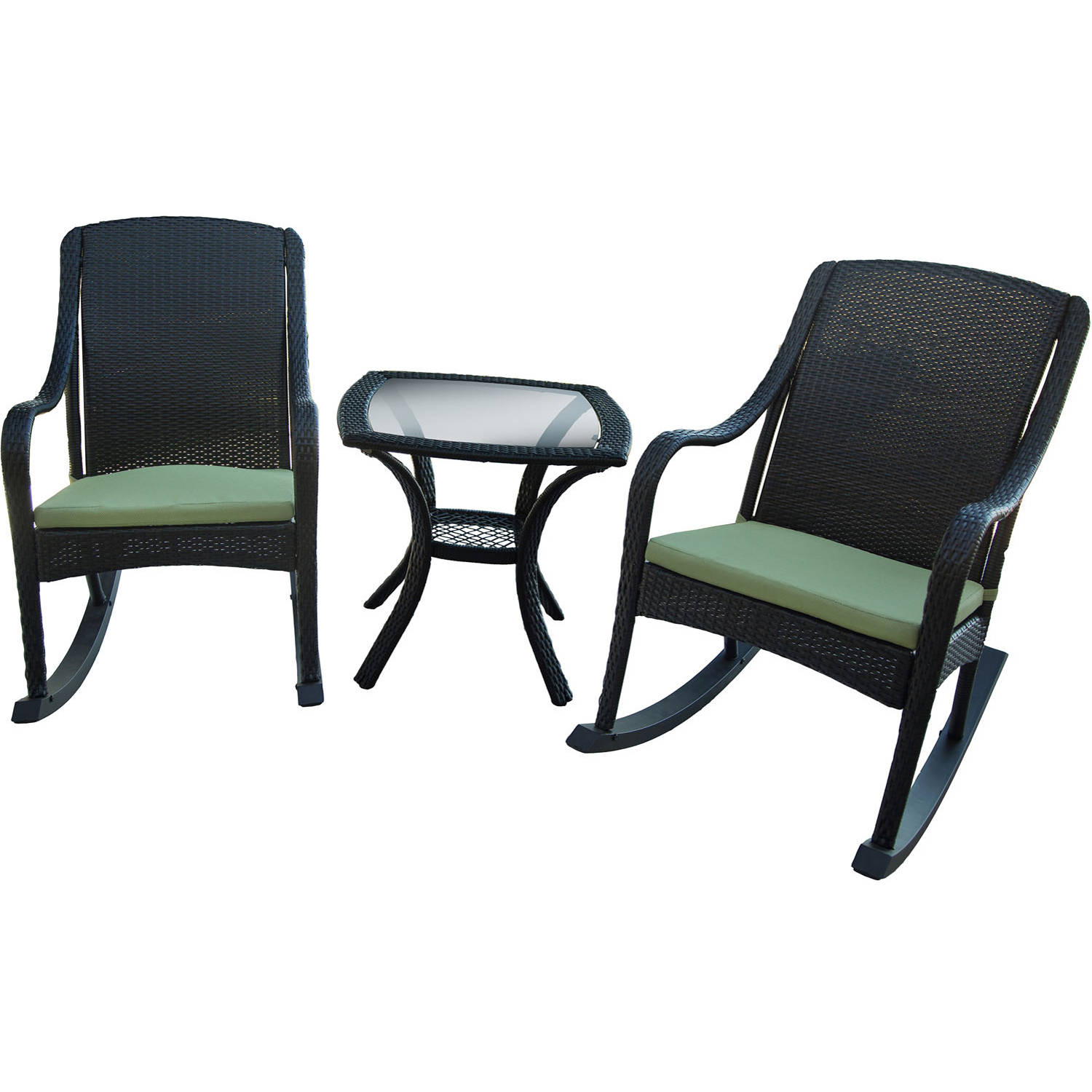 Hanover Outdoor Orleans 3-Piece Porch Rocker Set with Cushions, Avocado Green/French Roast - image 2 of 4