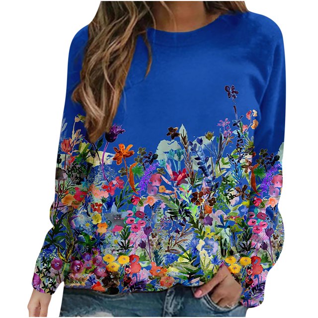 Moda mujer Casual O-cuello manga larga pulóver blusa Tie-dye sudadera de moda Fridja fhghd843
