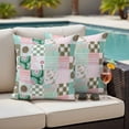 thumbnail image 4 of Spring Floral Checkered Outdoor Waterproof Pillow Covers, Turquoise Pink Buffalo Plaid Decorative Square Throw Pillowcase Sofa Cushion Sham for Patio/Couch/Chair, 24"x24" 2 Pack, 4 of 8
