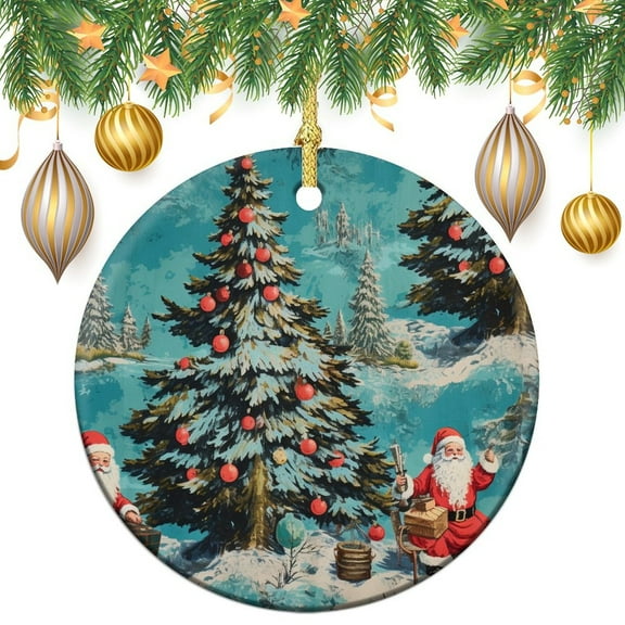 Ornament Xmas Rustic Winter Holiday 3" Ceramic Christmas Ornament Vintage Santa Clauses And Christmas Trees Christmas Tree Hanging Accessories for Family Friend