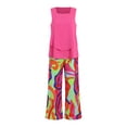 thumbnail image 5 of vigerkar 2 Piece Sets for Women Square Neck Tops Wide Leg Crop Pants Vacation Summer Travel Outfits Hot Pink, XXL, 5 of 9