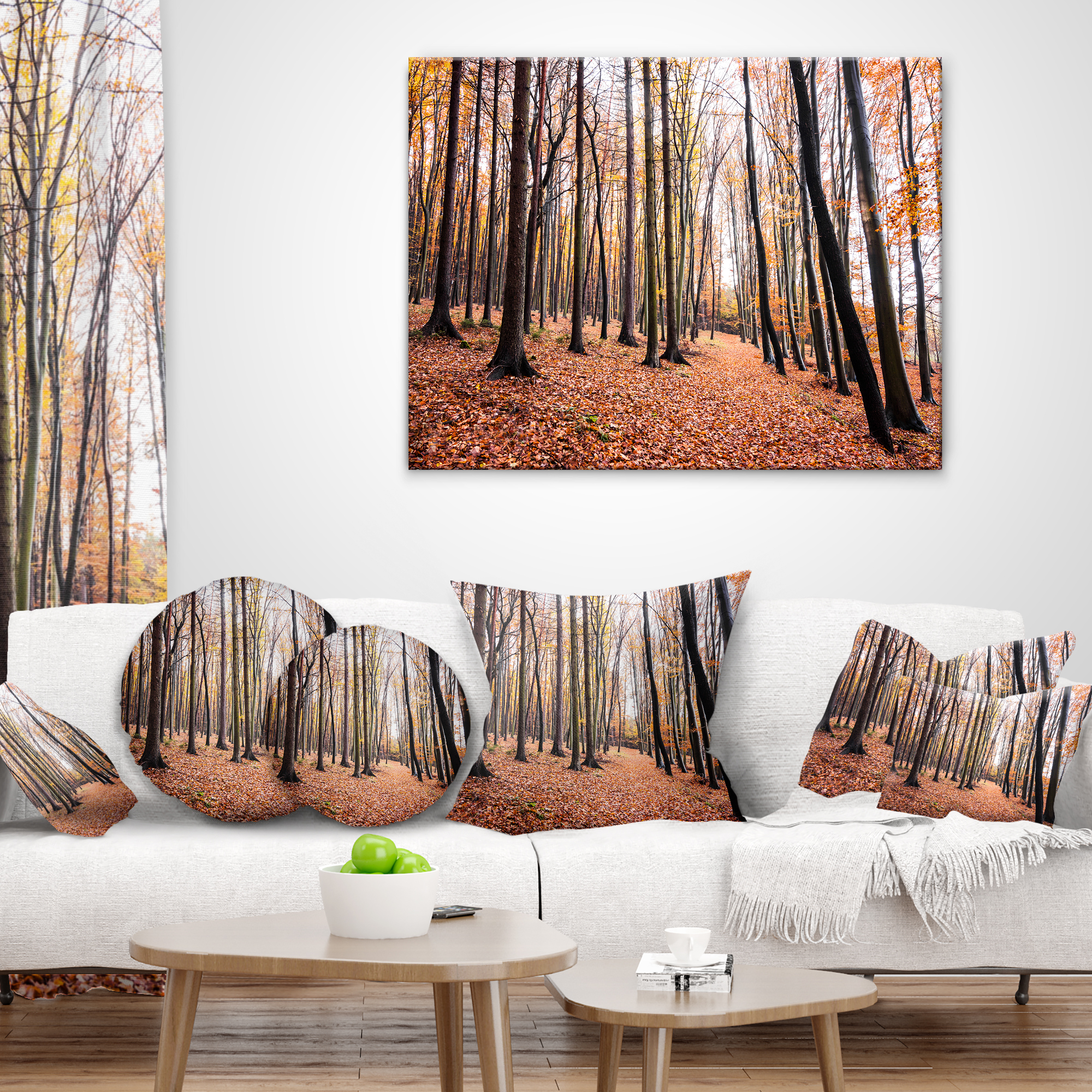 Designart Bright Fall Forest with Clear Sky - Modern Forest Throw Pillow - 16x16