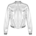 thumbnail image 3 of Zaldita Kids Girls Shiny Metallic Bomber Jacket Coat Boys Long Sleeve Zip Up Outerwear Jazz Hip Hop Jazz Dance Top Silver 14, 3 of 7