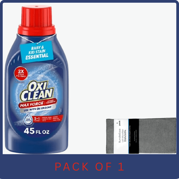 OxiClean Max Force Advanced Stain Remover Liquid, Color-Safe Formula, 45 fl oz with Microfiber Solid Color Towel by BundleEase