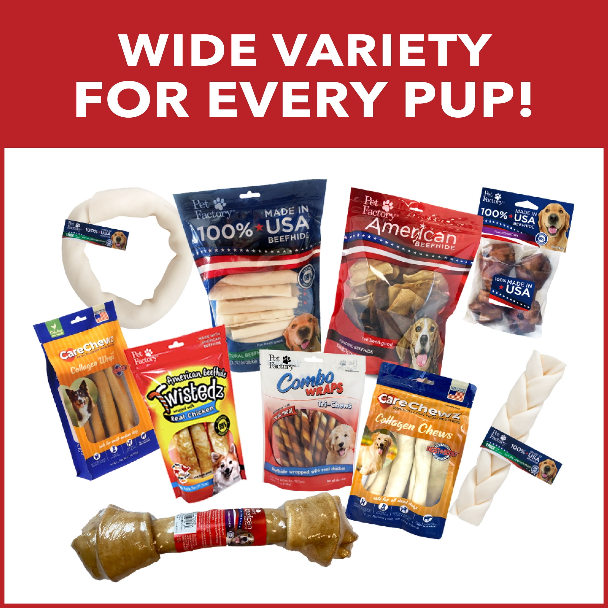 Pet Factory 100% Made in USA Beefhide 6-7" Knotted Bones Dog Chew Treats - Natural Flavor, 8 Count