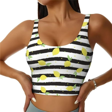Xecao Lemon_1 for Sports Bra with Removable Pads  Crop Tank Top Design  Women s Longline Sports Bra - Non-Wired - X-Large