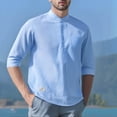 thumbnail image 2 of USNSM Mens Cotton Linen Henley Shirts Long Sleeve Casual Shirt Solid Color Summer Beach Hippie T-Shirt Band Collar Shirt with Pocket Blue L, 2 of 6