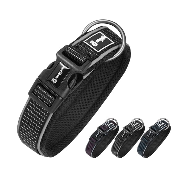 Emperor Pets Padded Reflective Dog Collar for Small to Medium Dogs - Adjustable Nylon Puppy Collar, Soft Pet Accessories with Quick Release Buckle (S, Black)