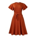 thumbnail image 2 of Women's Casual Cap Sleeve Pleated Long Midi Dress Loose Beach A line Flowy Dress, 2 of 8