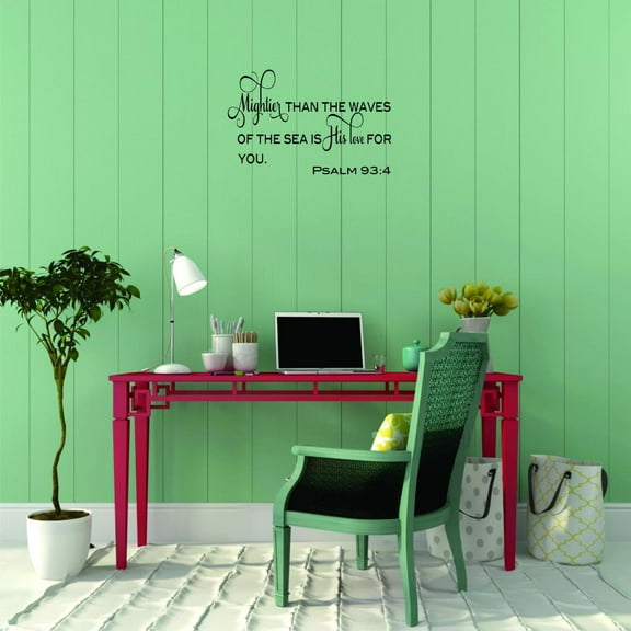 Mightier Than The Waves Of The Sea Is His For You Psalm Decorating Ideas Holy Writ Scriptures Word of God Testament Prayer Blessings Girl Boy Bedroom Wall Decal Sticker - Size: 12 Inch x 22 Inch