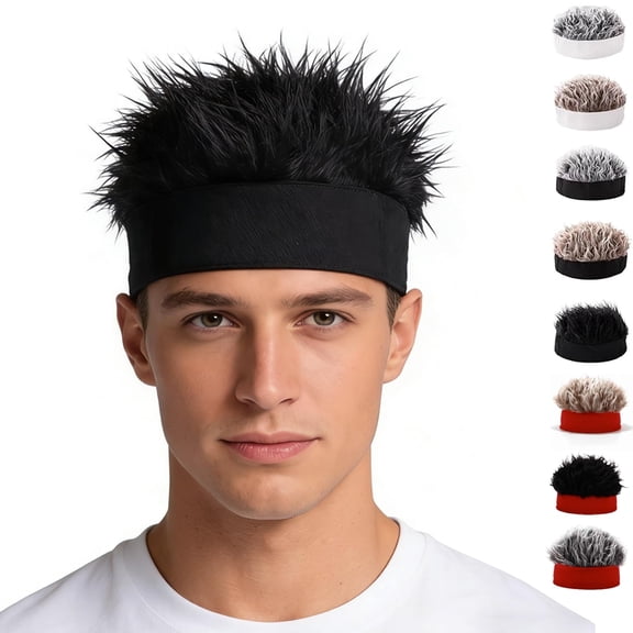 Men's Funky Faux Fur Knit Beanie Hat, Hip Hop Short Hair Wig Cap, Funny Realistic Design for Party & Daily Wear