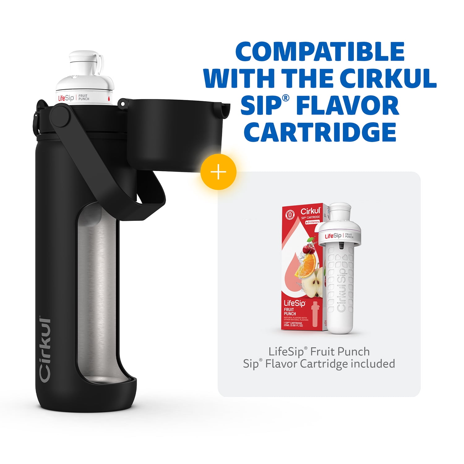 Cirkul® 20oz Commuter Bottle, Onyx (Black) with Flavor Cartridge Included (LifeSip Fruit Punch)